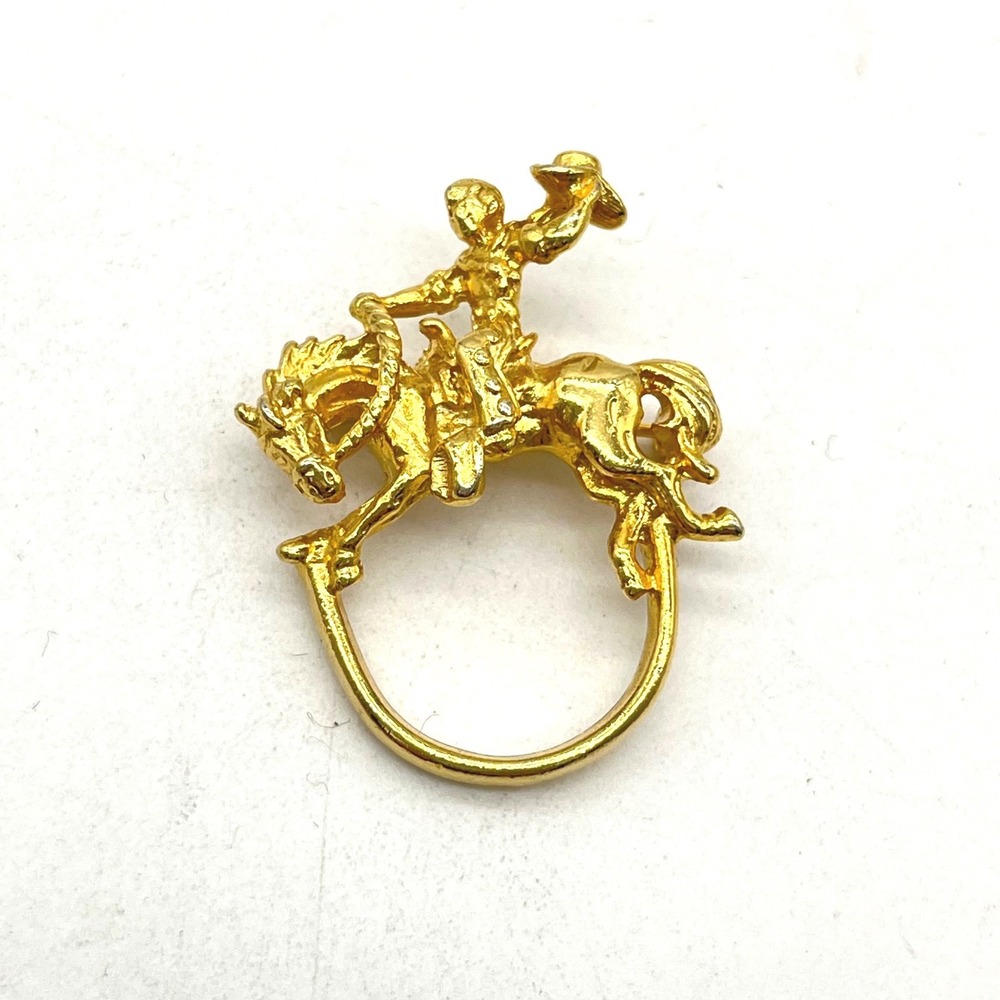 Vintage Gold Tone Bucking Bronco Cowboy Rider Horse‎ Brooch Pin Western Rodeo